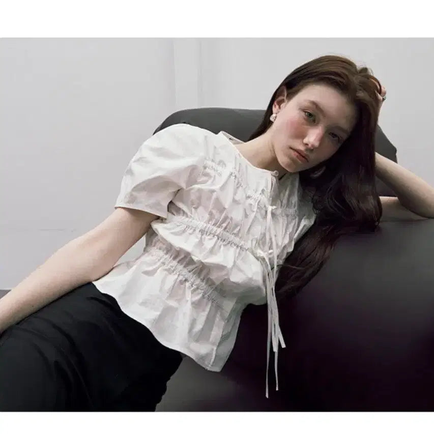 [BUNJANG] RAVE Ribbon Shirring Blouse M / 레이브 리본 셔링 블라우스 m