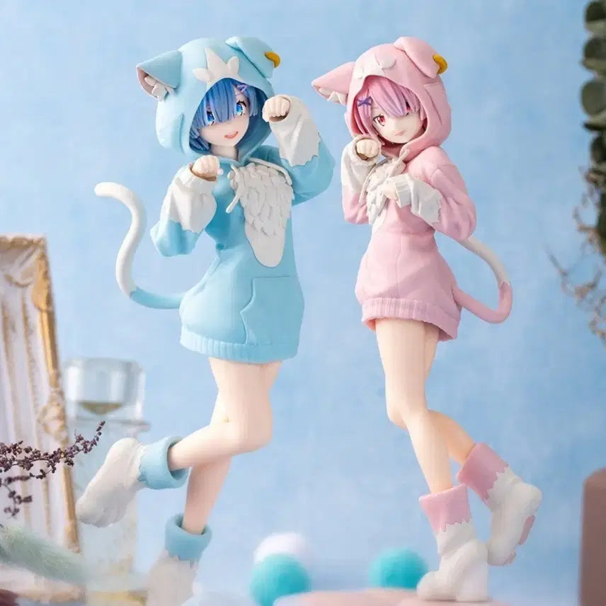 [BUNJANG] Sega Re:Zero Ram &amp; Rem Cat Hoodie Figure Bundle Set (Sealed) / [미개봉] [한정수량세일] 리제로 렘 람 둘다포함 고양이후드 피규어