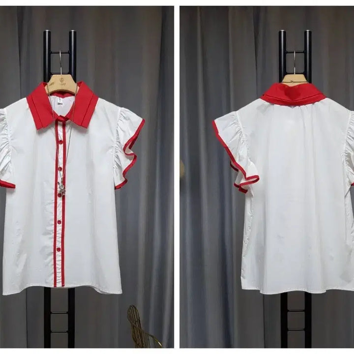 [BUNJANG] High-Quality Double Collar Frill Blouse Linen Cotton Blend / 고퀄 이중카라 프릴남방 새상품(66까지/원단좋아요~)