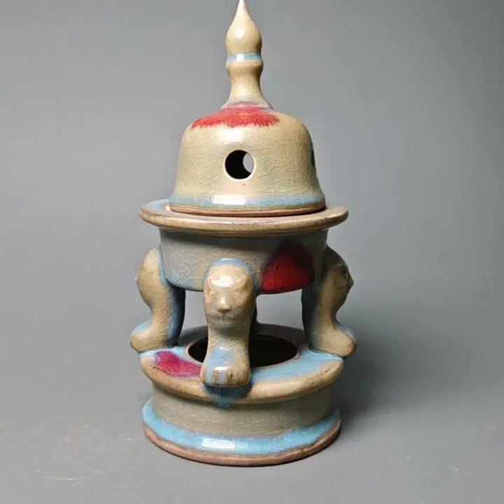 [BUNJANG] Chinese Celadon Porcelain Tripod Incense Burner with Lid / 군요 삼족받침 개공개연 향로 중국도자기 도자기 골동품 고미술품