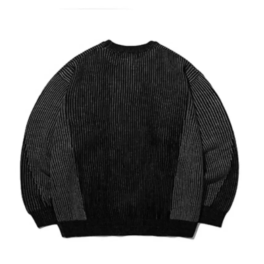 [BUNJANG] Trillion Washable Two-tone Crewneck Graphic Knit Black / 트릴리온 워셔블 투톤 크루넥 그래픽 니트 블랙