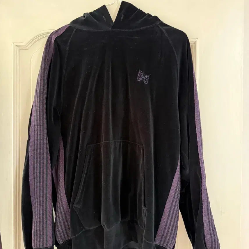 [BUNJANG] Needles Velour Track Hoodie Black / 니들스 벨루어 트랙 후디