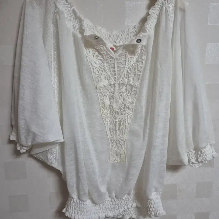 [BUNJANG] Vintage Mori Girl White Crochet Lace Short Sleeve Blouse / 빈티지 모리걸 하구미 페어리 화이트 크로셰 케이프 레이스 반팔 블라우스