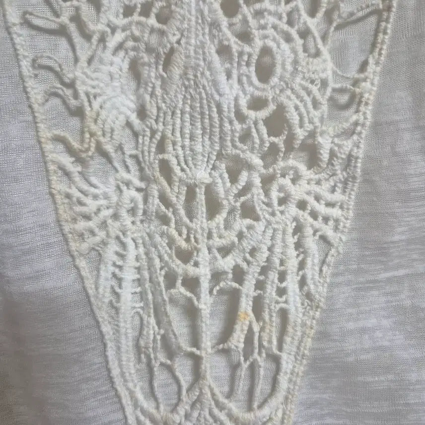 [BUNJANG] Vintage Mori Girl White Crochet Lace Short Sleeve Blouse / 빈티지 모리걸 하구미 페어리 화이트 크로셰 케이프 레이스 반팔 블라우스