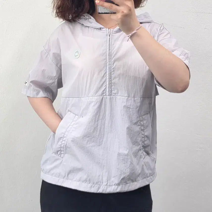 [BUNJANG] Skechers Short Sleeve Hoodie Anorak Windbreaker Lavender / [프립]S/스케쳐스 반팔 후드 아노락 바람막이 연보라