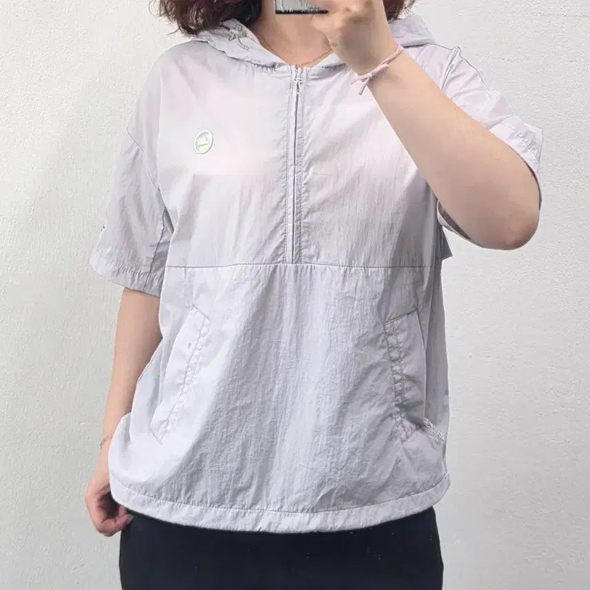 [BUNJANG] Skechers Short Sleeve Hoodie Anorak Windbreaker Lavender / [프립]S/스케쳐스 반팔 후드 아노락 바람막이 연보라