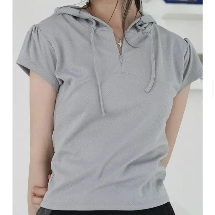 [BUNJANG] Mesh Zip-Up Short Sleeve Hoodie / 메쉬 집업 반팔 후디