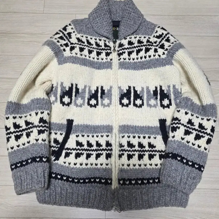 [BUNJANG] Moose Knuckles Nordic Pattern Zip-Up Knit / 무스너클 노르딕 패턴 집업 니트