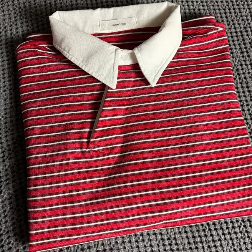 [BUNJANG] Nonnodo Long Sleeve Red Stripe Shirt Size 1 / 논노드 롱슬리브 레드 스트라이프