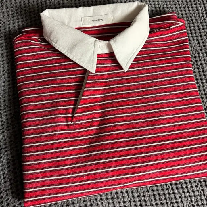 [BUNJANG] Nonnodo Long Sleeve Red Stripe Shirt Size 1 / 논노드 롱슬리브 레드 스트라이프