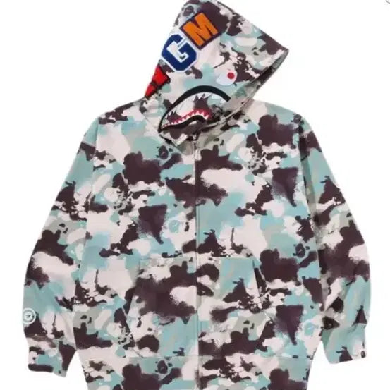 [BUNJANG] BAPE MAP Camo Shark Full Zip Hoodie / 베이프 맵 카모 샤크 릴렉스 드핏풀집 후드 멀티