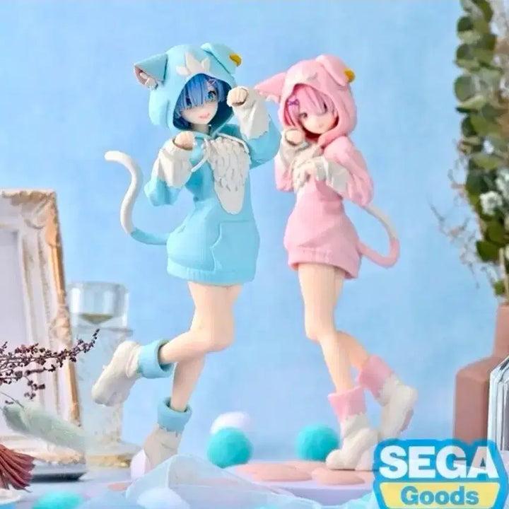 [BUNJANG] SEGA Re:Zero Rem &amp; Ram Cat Ear Hoodie Figure Set / 최저가 세가 렘 람 고양이 귀 후드 정품 피규어 세트