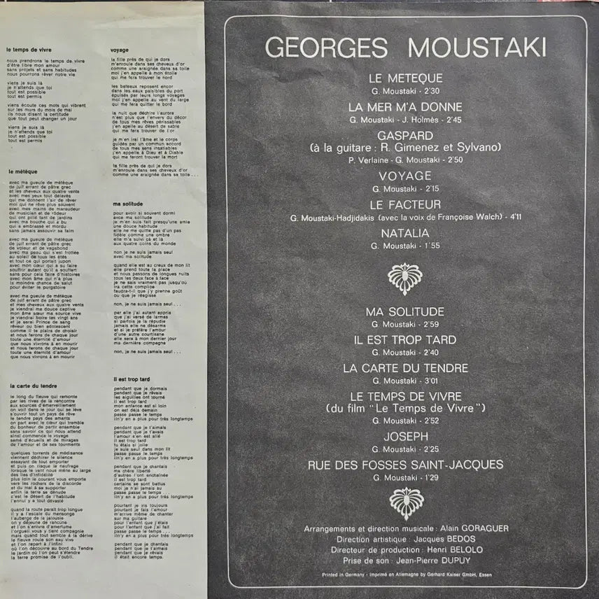 [BUNJANG] Georges Moustaki Ma Solitude LP / 죠르즈 무스타키 히트곡 Ma Solitude LP