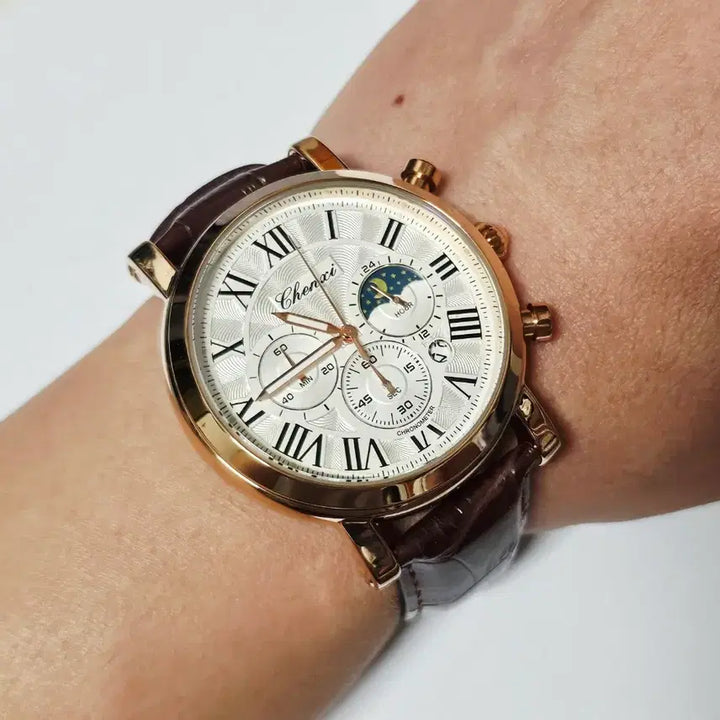 [BUNJANG] Moonphase Leather Watch (Quartz) / 문페이즈 가죽 시계(쿼츠)