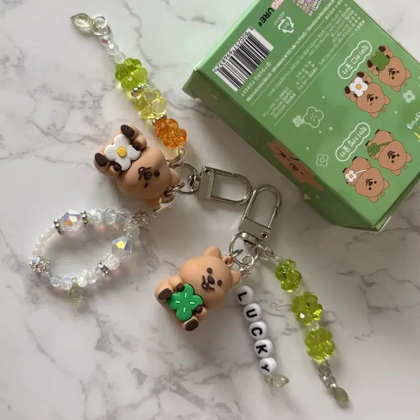 [BUNJANG] Quokka &amp; Clover Bead Keychain Set (Couple/Friendship) / 쿼카 키링 비즈 키링 2개 커플키링 우정키링 행운 클로버