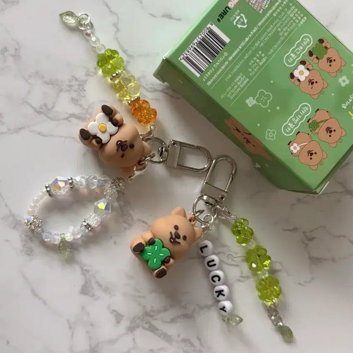 [BUNJANG] Quokka &amp; Clover Bead Keychain Set (Couple/Friendship) / 쿼카 키링 비즈 키링 2개 커플키링 우정키링 행운 클로버