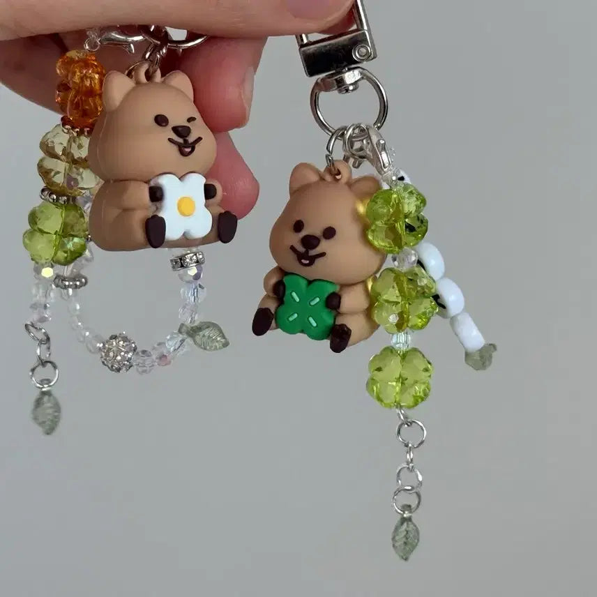 [BUNJANG] Quokka &amp; Clover Bead Keychain Set (Couple/Friendship) / 쿼카 키링 비즈 키링 2개 커플키링 우정키링 행운 클로버