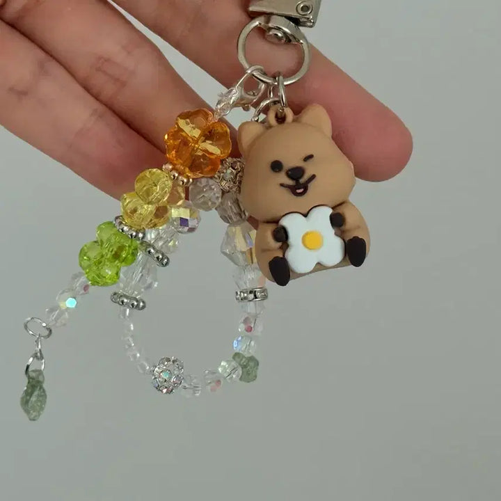 [BUNJANG] Quokka &amp; Clover Bead Keychain Set (Couple/Friendship) / 쿼카 키링 비즈 키링 2개 커플키링 우정키링 행운 클로버