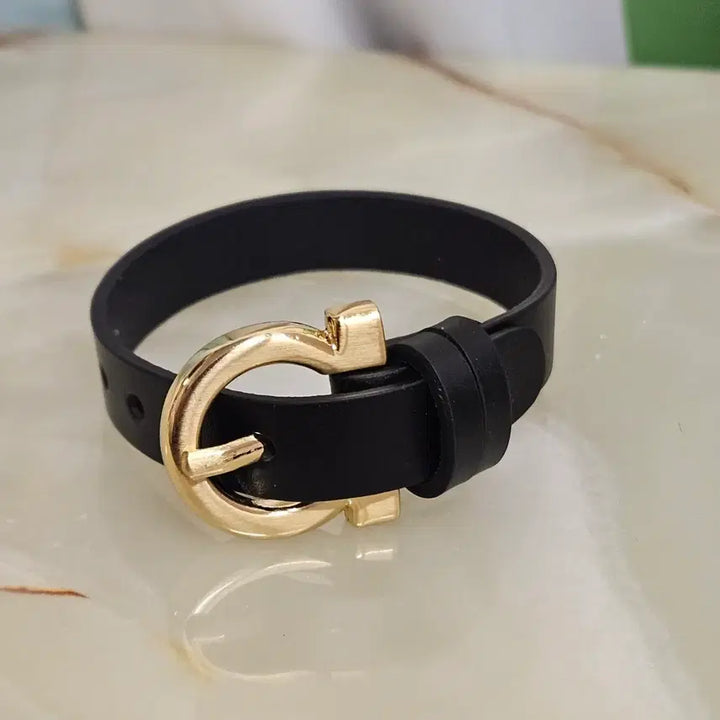 [BUNJANG] Genuine Leather Bracelet Black / 소가죽 팔찌 블랙