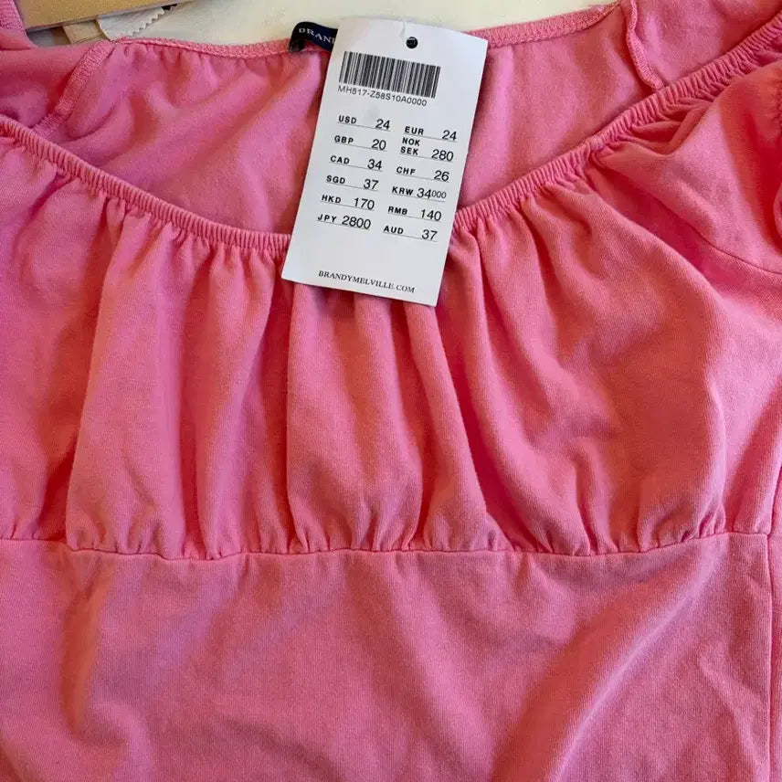 [BUNJANG] Brandy Melville Shirring Pink T-shirt / 브랜디멜빌 셔링 핑크 티셔츠