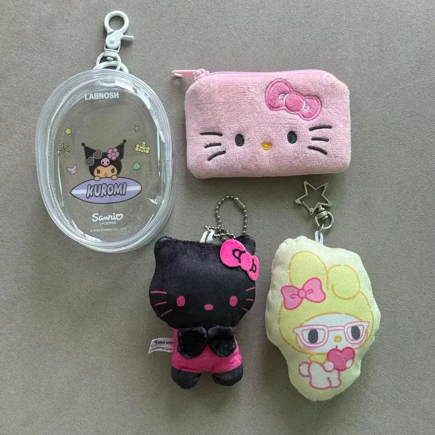 [BUNJANG] Sanrio Hello Kitty &amp; Friends Plush Keychain Pouch Bundle Set / (일괄) 산리오 헬로키티 인형 가챠 키링 블랙 마이멜로디 쿠로미 파우치