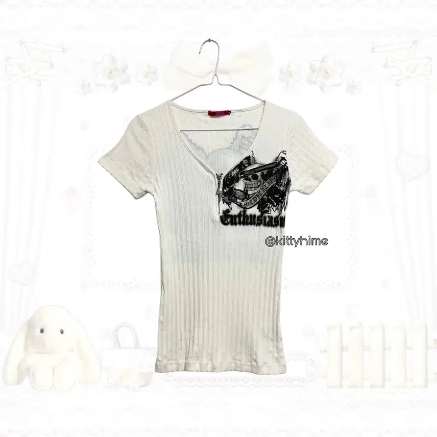 [BUNJANG] DIG DEEP Punk Skull Ribbed Fitted Top / DIG DEEP 디그딥 스컬 펑크 해골 골지 딱붙탑 오리엔탈 고딕y2k