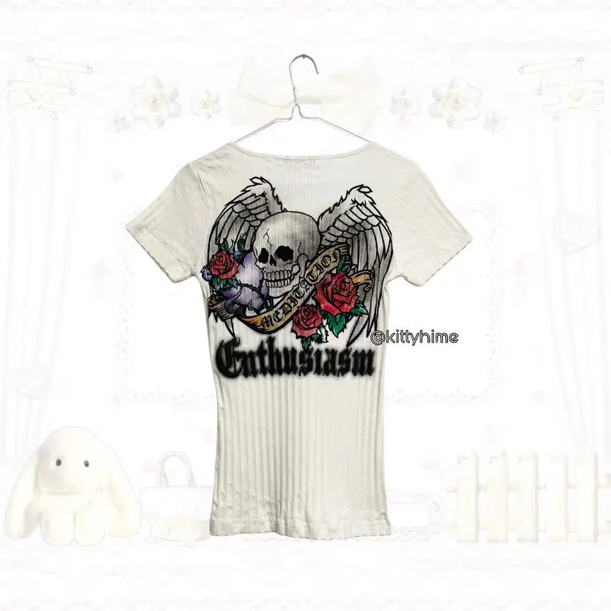 [BUNJANG] DIG DEEP Punk Skull Ribbed Fitted Top / DIG DEEP 디그딥 스컬 펑크 해골 골지 딱붙탑 오리엔탈 고딕y2k