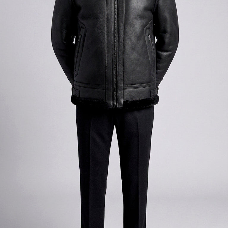 [BUNJANG] ZIOZIA And Z Kim Soo Hyun Black Lambskin Shearling B-3 Bomber Jacket (Size 100) / 지오지아 And Z/앤드지 249 타임 모티브 양가죽 무스탕 자켓/100