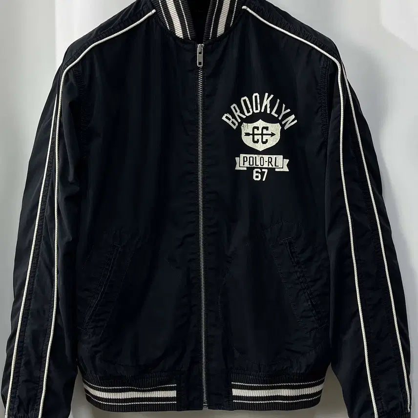 [BUNJANG] Polo Ralph Lauren Brooklyn Black Garment-Dyed Varsity Jacket / 폴로 랄프로렌 브루클린 블랙 가먼트다이 바시티 자켓