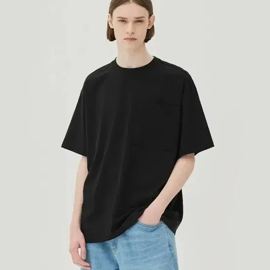 [BUNJANG] The Knit Company Supima Cotton Pocket Oversized T-Shirt - Black / [더니트컴퍼니] 수피마 포켓 오버핏 티셔츠_블랙