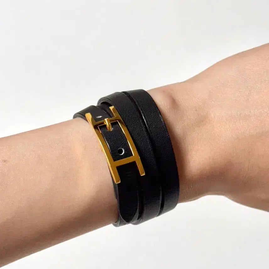 [BUNJANG] Hermes Behapi Triple Tour Bracelet Gold H Buckle Black / 에르메스 비하피 트리플투어 팔찌