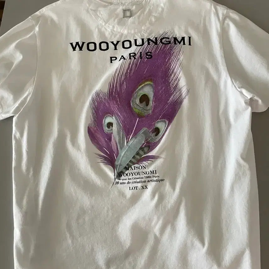[BUNJANG] Wooyoungmi Paris Peacock Feather Print Short Sleeve T-Shirt Size 46 / 우영미 파리 공작 깃털 프린팅 반팔티 46