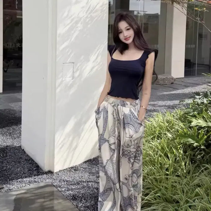 [BUNJANG] Imported Clothing Navy Ethnic Flowy Pants / 수입의류 네이비 에스닉 찰랑 팬츠