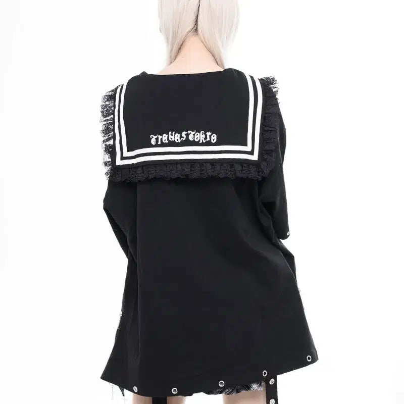 [BUNJANG] TRAVAS TOKYO Lace Sailor Collar Chain Big Short Sleeve T-Shirt / TRAVAS TOKYO 트라바스 도쿄 레이스 세일러 카라 체인 빅 반팔