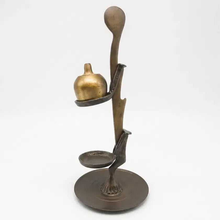 [BUNJANG] Antique Brass Oil Lamp Stand &amp; Holder / 민속품 연대감이 좋은 동제 등잔대 호롱