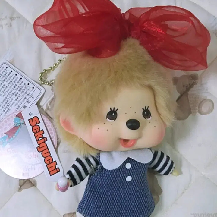 [BUNJANG] Hong Kong Big Head Ribbon Monchhichi Mini Doll Keychain / 홍콩 빅헤드 리본 몬치치