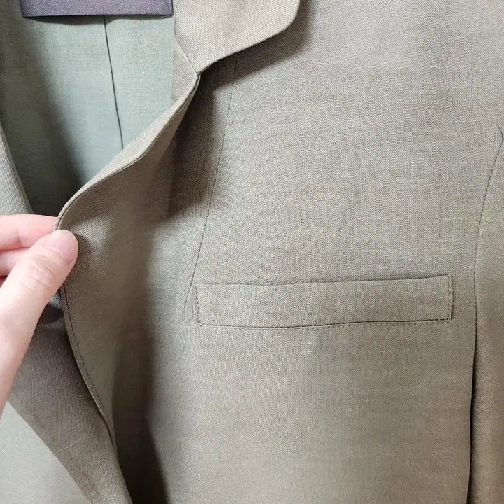 [BUNJANG] MINE 21SS Sage Green Linen Blend Long Jacket / [드라이완료]한섬 마인 MINE 21SS 세이지그린 린넨혼방 롱자켓 55