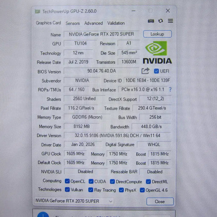 [BUNJANG] GALAX RTX 2070 SUPER EX BLACK OC D6 8GB Graphics Card / GALAX RTX 2070 SUPER EX BLACK OC D6 8GB