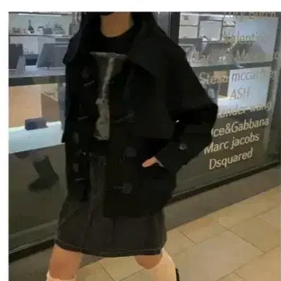 [BUNJANG] RAIVE Double Breasted Boxy Short Coat Jacket (Black) / 애니원모어 떡볶이 코트 블랙 레이브 떡볶이 숏 더블 박시 코트 자켓 떡코