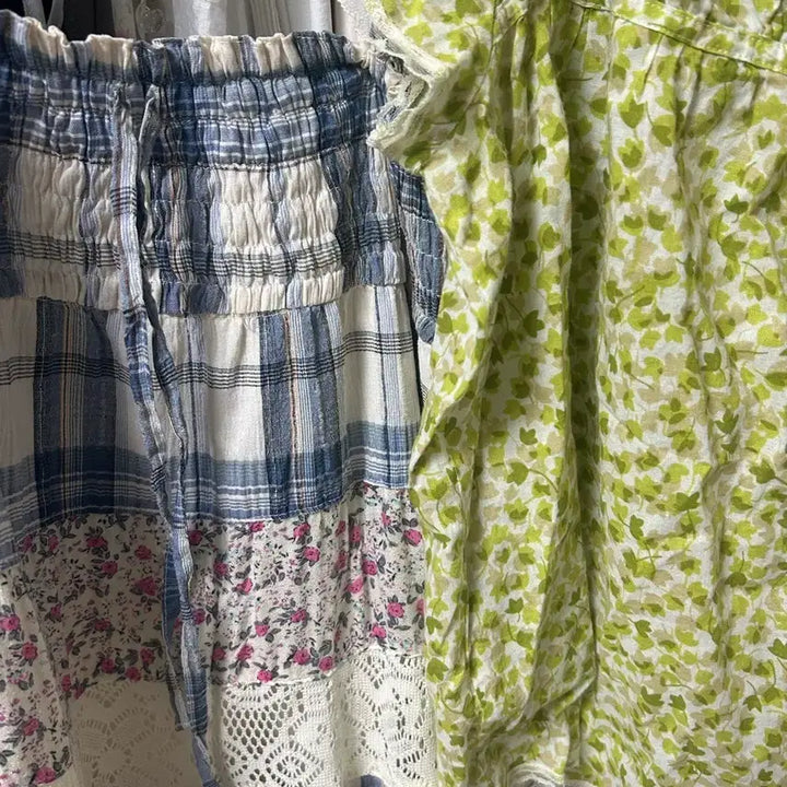 [BUNJANG] Vintage Patchwork Mori Girl Dress Skirt / 빈티지 패치워크 가로패치 모리걸 원피스 스커트