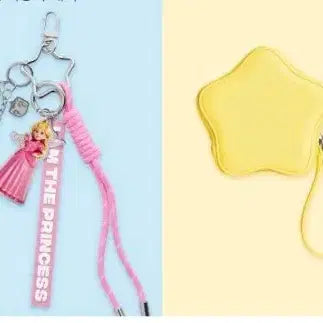 [BUNJANG] Super Mario Pink Princess Keychain &amp; Yellow Star Pouch Set / 슈퍼마리오 핑크키링+노랑 별파우치