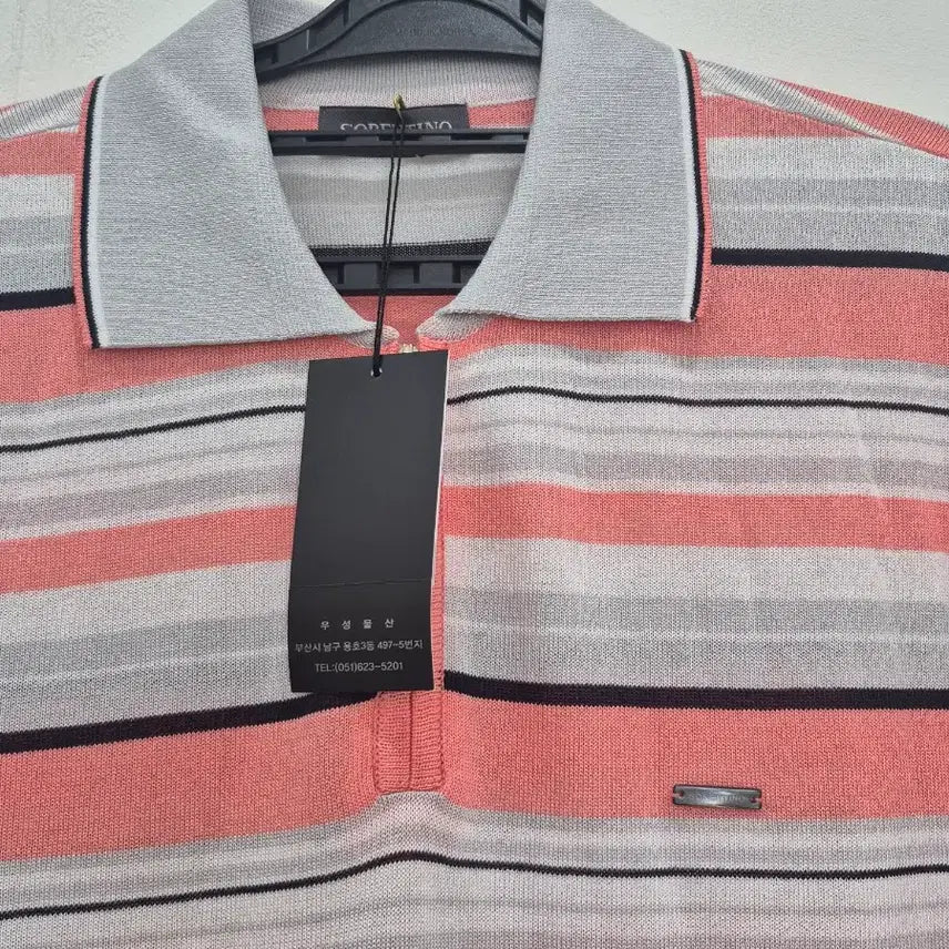 [BUNJANG] Sorentino Half-Zip Short-Sleeve Polo Knit (Stripe) / [105] 새상품 소렌티노 톡톡한 반집업 반팔 카라 니트 스트라이프