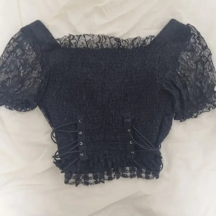 [BUNJANG] Black Corset Puff Sleeve Blouse / 블랙 코르셋 퍼프 블라우스