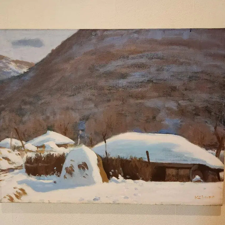 [BUNJANG] Kim Ki-jung "Winter Landscape" Oil Painting / [소장가치] 원로작가 김기정 화백의 서정적인 설경 유화 시간이 멈춘 듯
