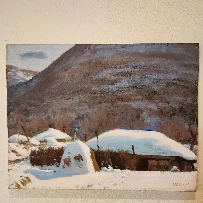 [BUNJANG] Kim Ki-jung "Winter Landscape" Oil Painting / [소장가치] 원로작가 김기정 화백의 서정적인 설경 유화 시간이 멈춘 듯