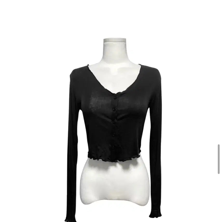 [BUNJANG] Tencel See-Through Slim Relaxed Fit Crop Cardigan - Black / 텐셀 시스루 슬림루즈핏  크롭가디건 블랙