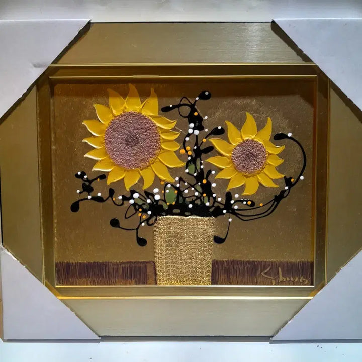 [BUNJANG] Oil Painting Sunflower with Gold Frame / 유화 해바라기 그림 액자 골드 프레임
