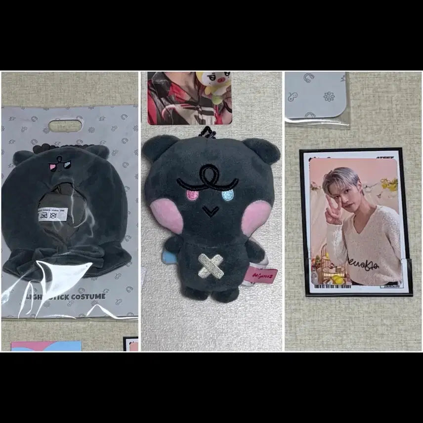 [BUNJANG] ATEEZ MYTIZ Kkamyo Wooyoung Plush Keychain &amp; Lightstick Cover Bundle Set / 에이티즈 마이티즈 깜요 우영 인형 포카 응원봉 커버 일괄