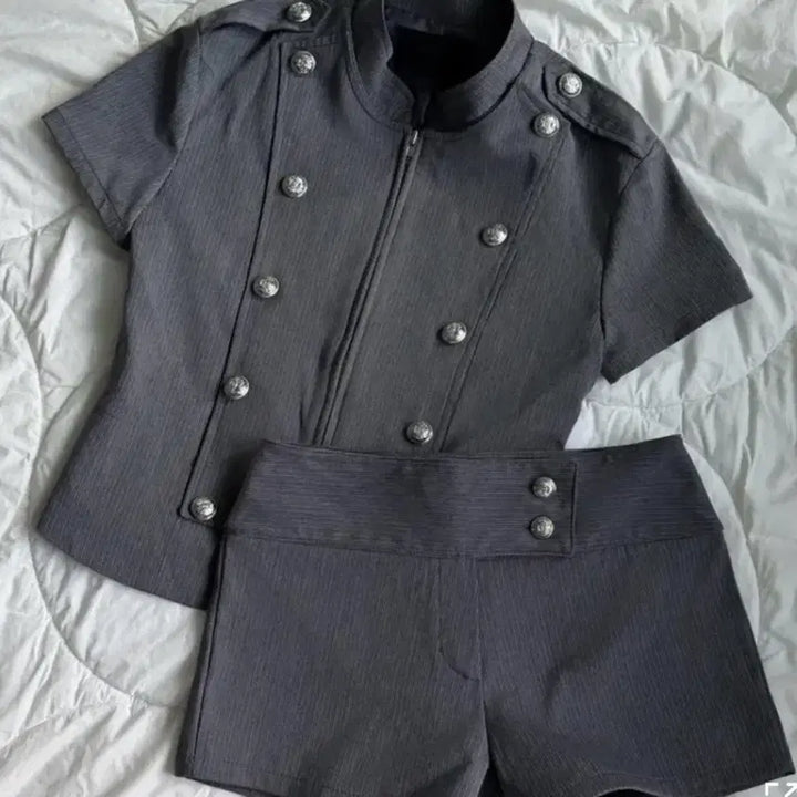 [BUNJANG] Napoleon Short-Sleeve Jacket Charcoal / [정가103.700]쇼핑몰 나폴레옹반팔자켓 차콜색