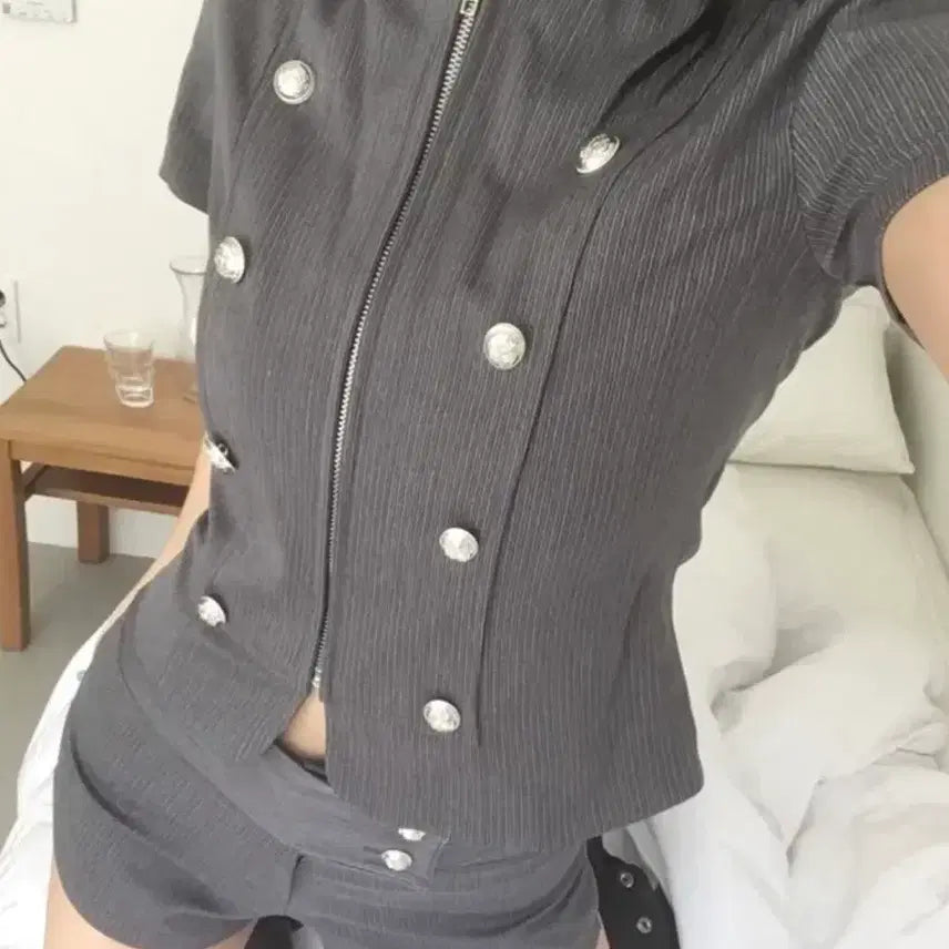 [BUNJANG] Napoleon Short-Sleeve Jacket Charcoal / [정가103.700]쇼핑몰 나폴레옹반팔자켓 차콜색